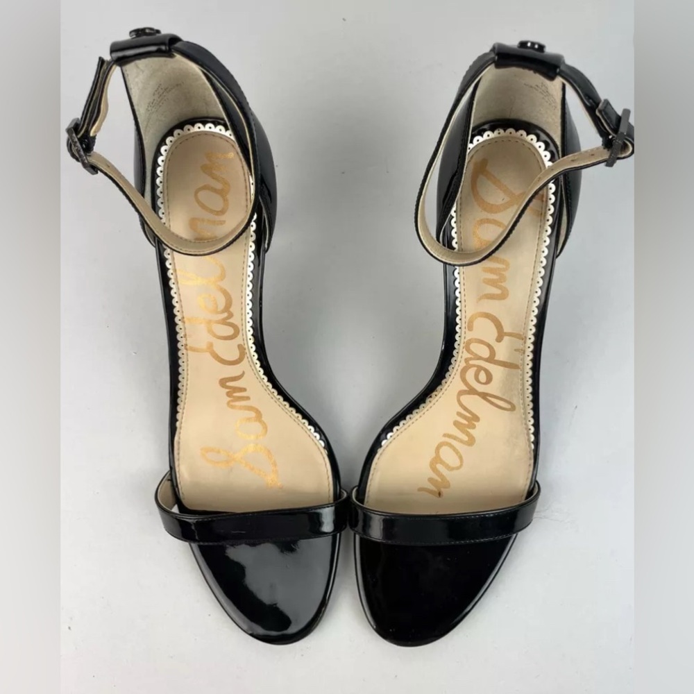 Sam Edelman Patti Ankle Strap Sandal Patent Leather Black Heels!! - Picture 5 of 8